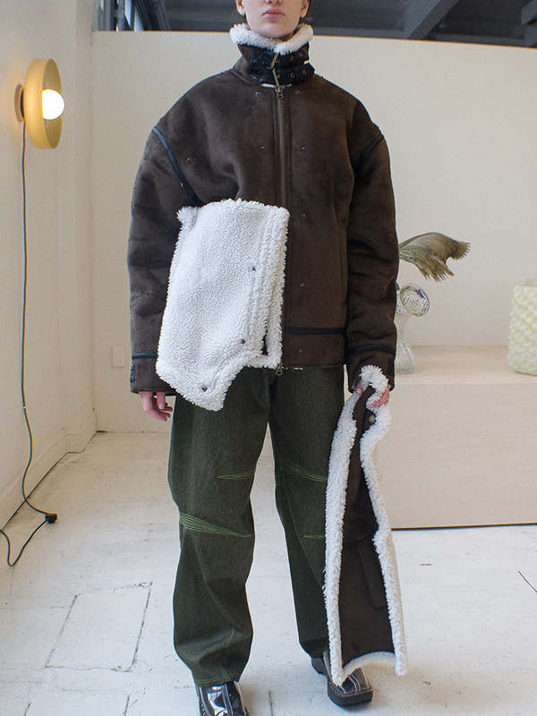 Y/Project Snap Panel Shearling Jacket - Dark Brown | Garmentory