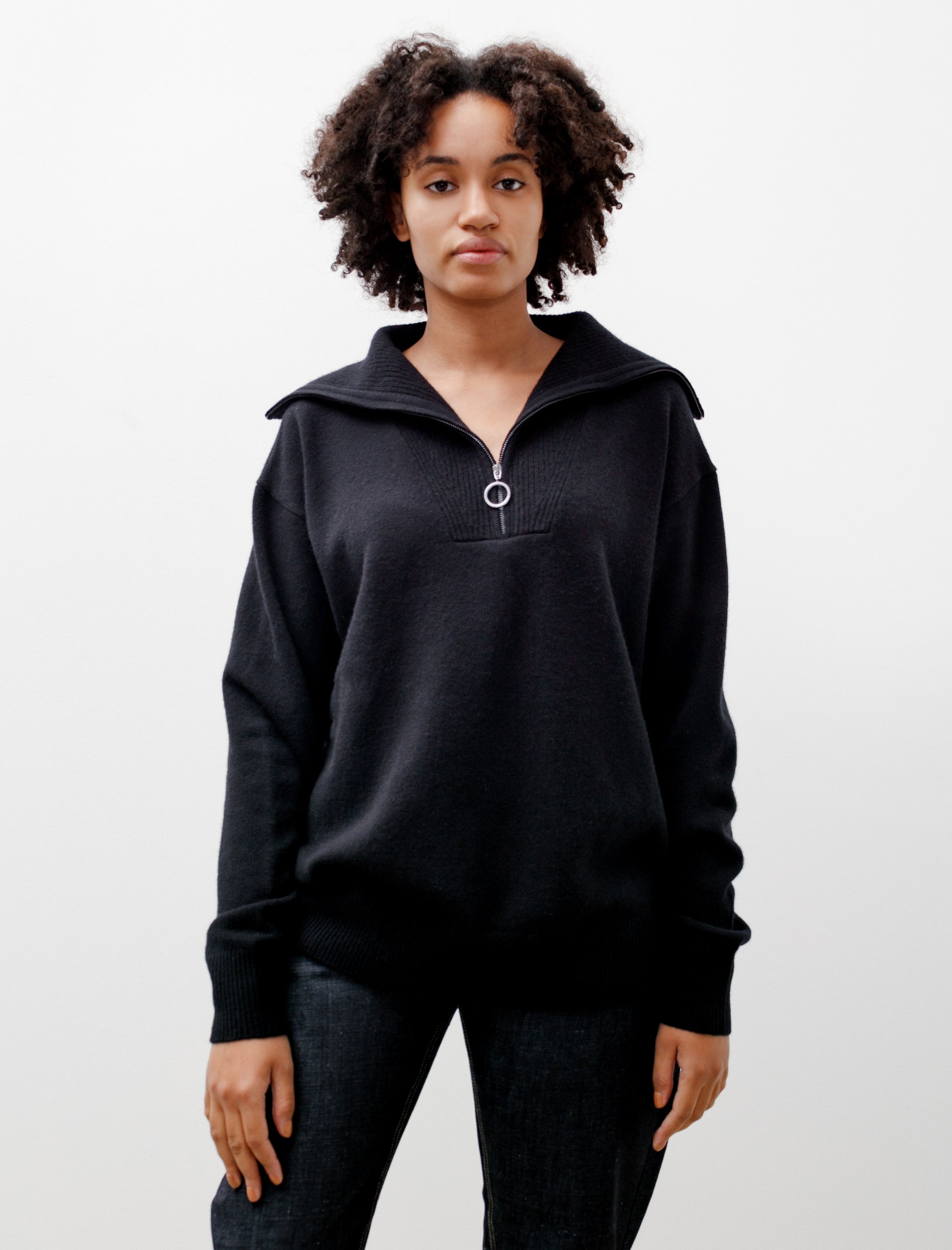 Studio Nicholson Gwyther Lambswool Oversized Zip Sweater - Black