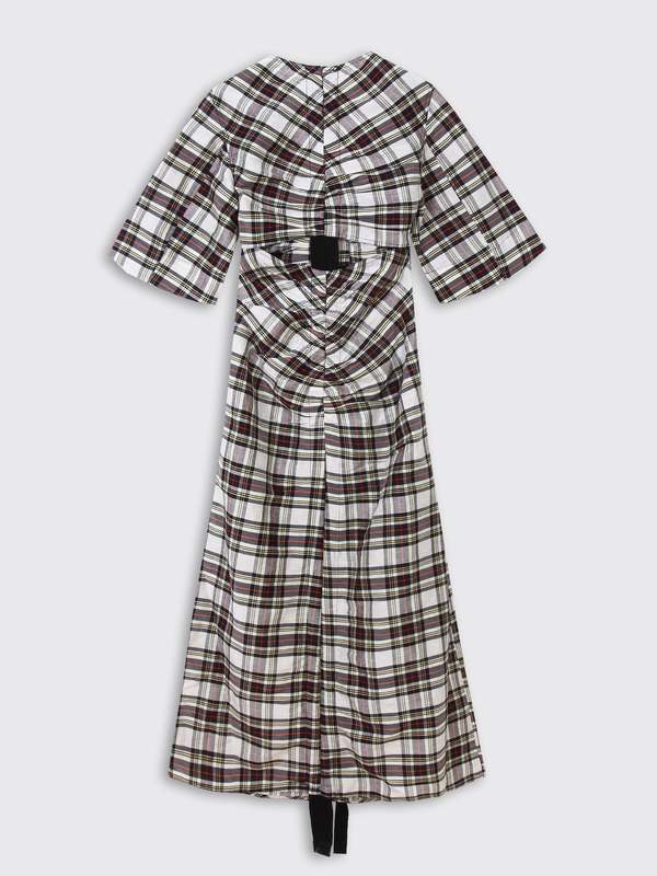 Ganni Silk Check Cut Out Dress - Check Egret | Garmentory