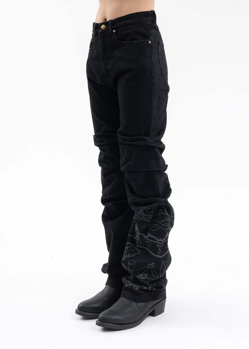 KUSIKOHC BIG PLASTER DENIM PANTS - BLACK | Garmentory