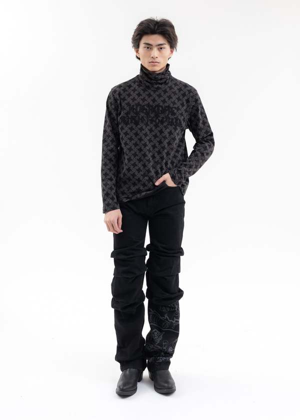 KUSIKOHC BIG PLASTER DENIM PANTS - BLACK | Garmentory