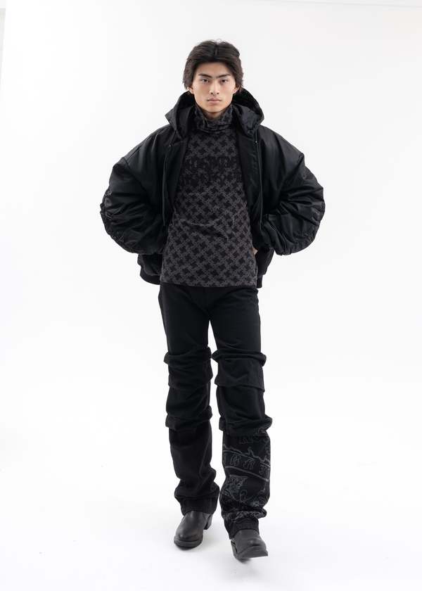 KUSIKOHC BIG PLASTER DENIM PANTS - BLACK | Garmentory