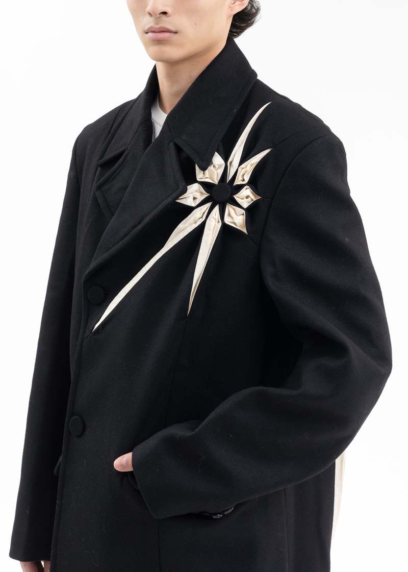 【関税込み】KUSIKOHC ブラック Origami ロング フーディ KUSIKOHC ORIGAMI FLOWER COAT - BLACK | Garmentory
