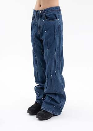 KUSIKOHC MULTI RIVET DENIM PANTS - BLUE | Garmentory