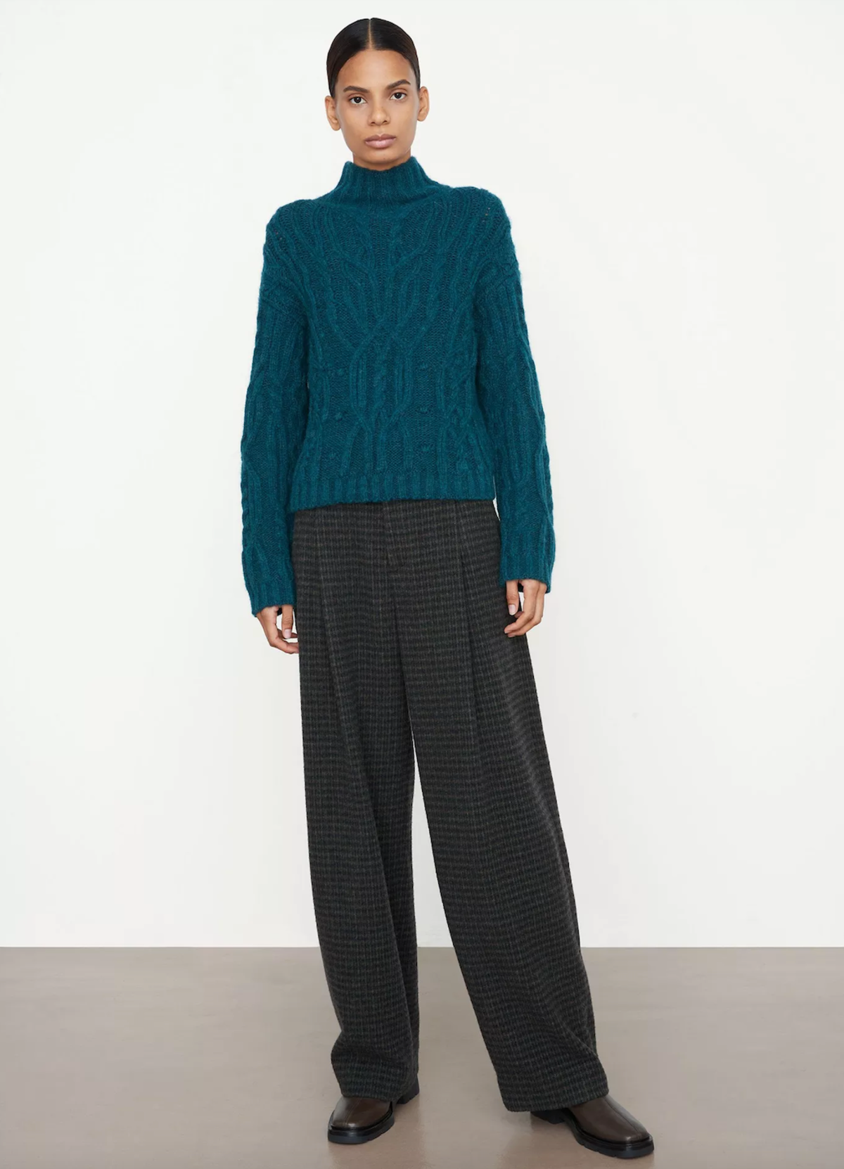 VINCE Interlaced Cable Turtleneck Sweater- Dark Malachite | Garmentory