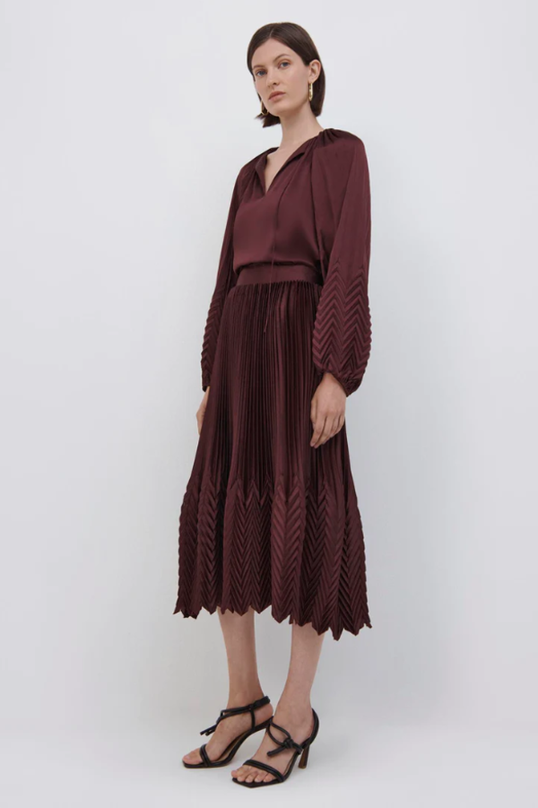 Jonathan Simkhai Marta Pleated Midi Skirt - Mulberry | Garmentory