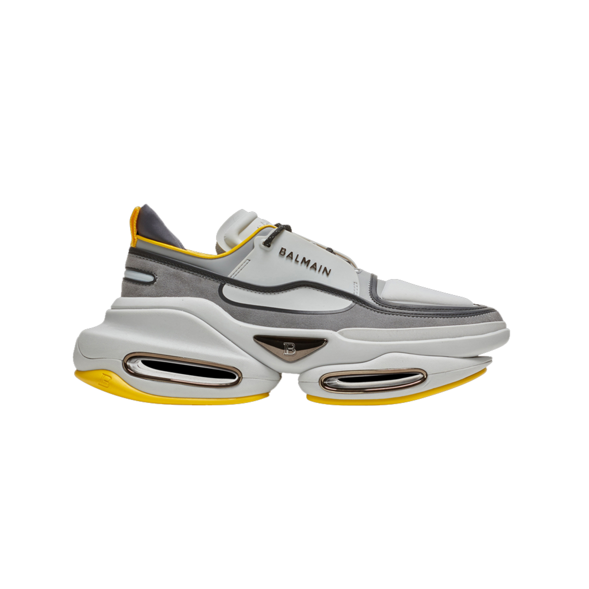 Balmain B-Bold low-top trainers in leather and suede YellowWhite 