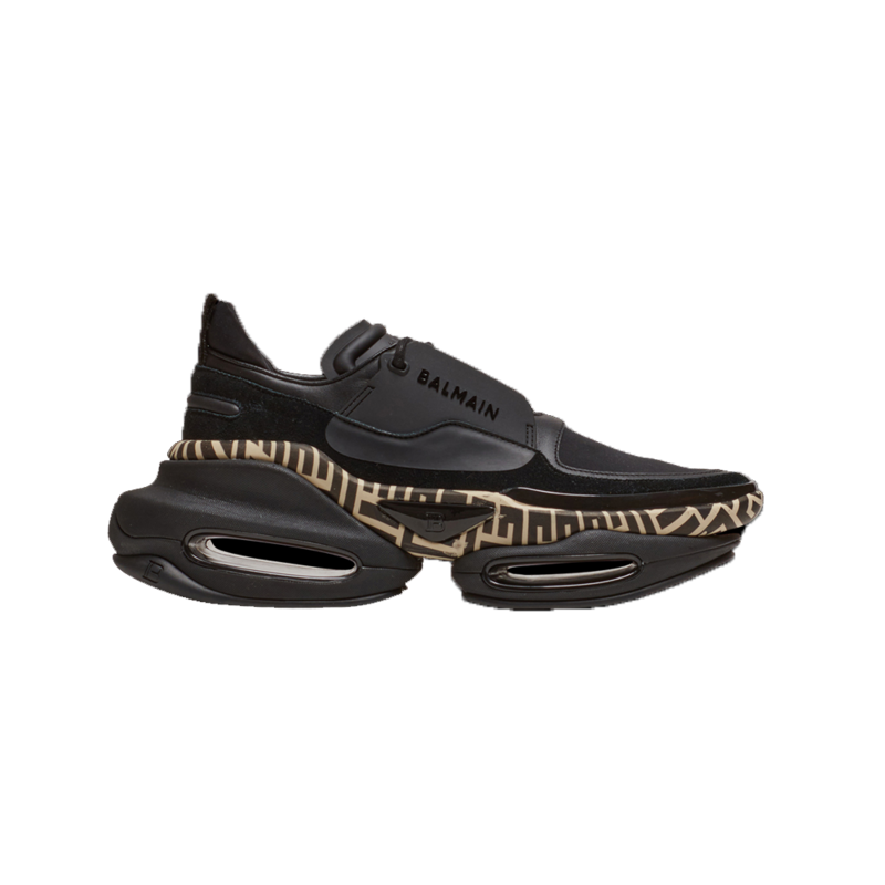 Balmain Leather and suede B-Bold low-top trainers with