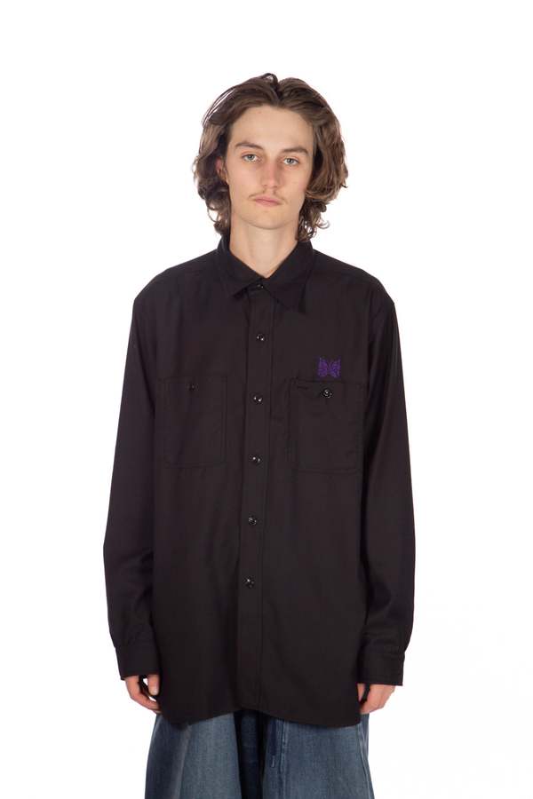 【Needles】Work Shirt:シャツ Needles Linen Canvas Work Shirt in Black | SVD USA