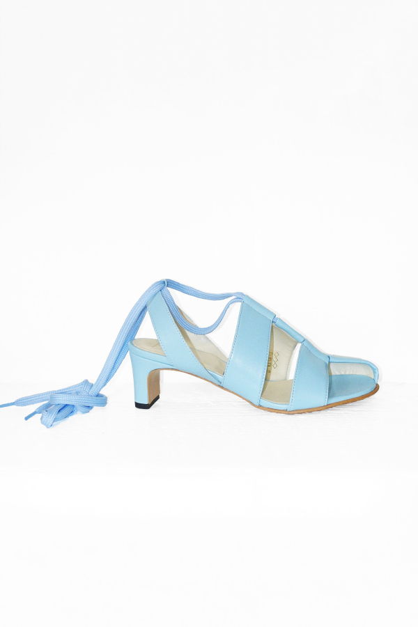 Nomia Checkered Lace Up Sandal - Sky