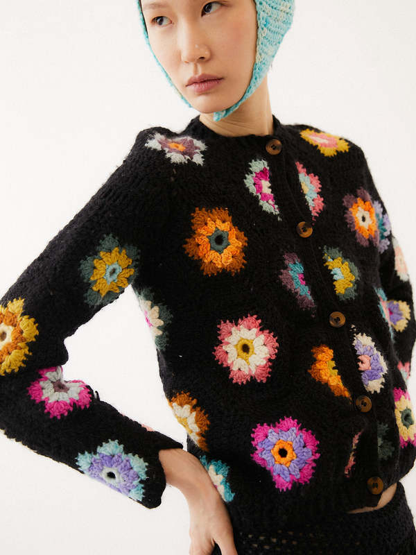 Tach Clothing Tabita Crochet Wool Cardigan Black Garmentory