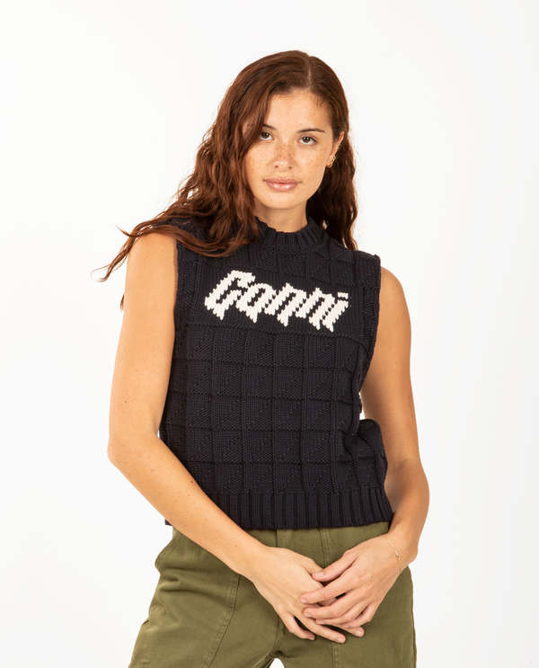 トップス Ganni Cotton Rope Vest Cotton Rope Vest - SKY CAPTAIN | Garmentory