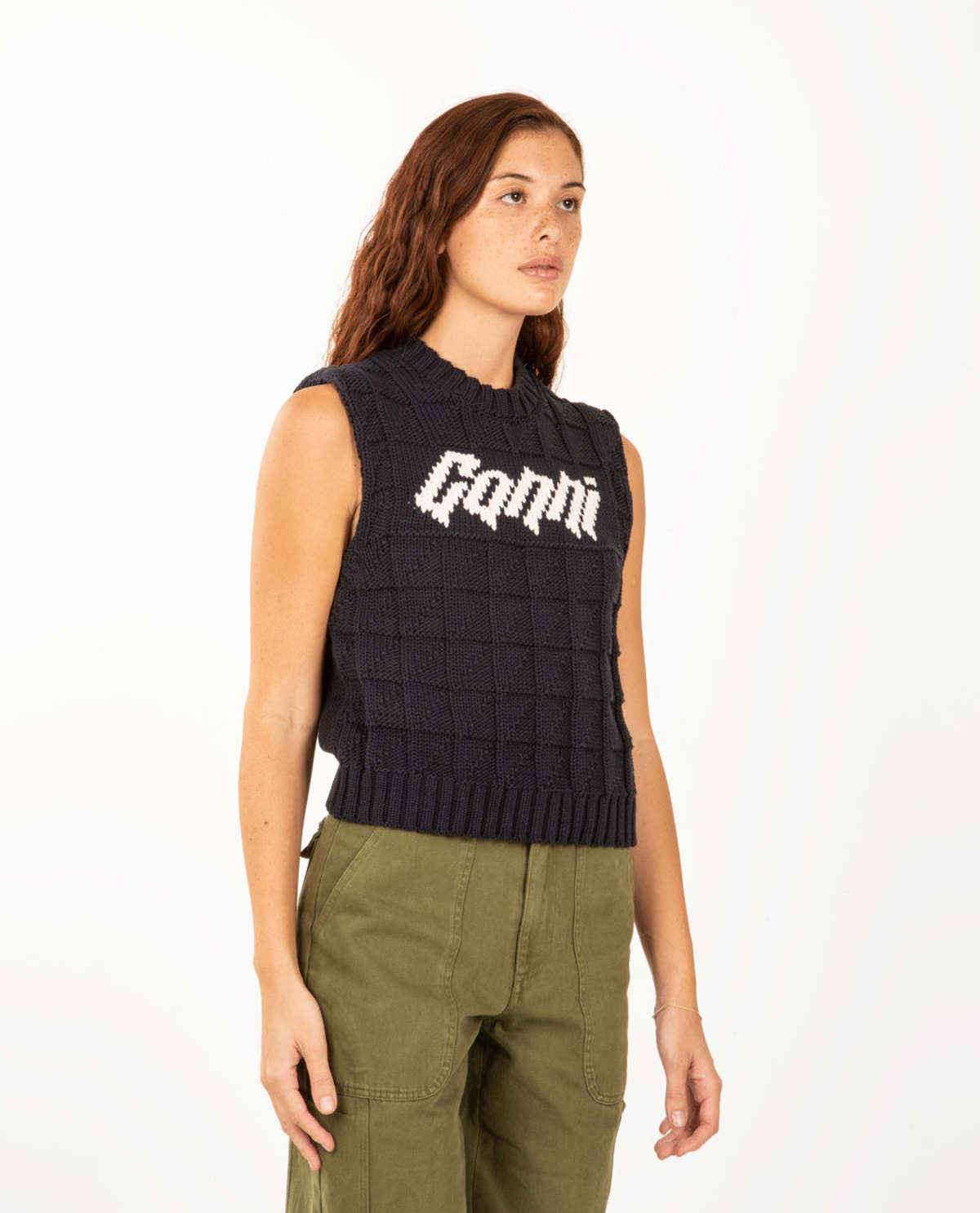 トップス Ganni Cotton Rope Vest Cotton Rope Vest - SKY CAPTAIN | Garmentory