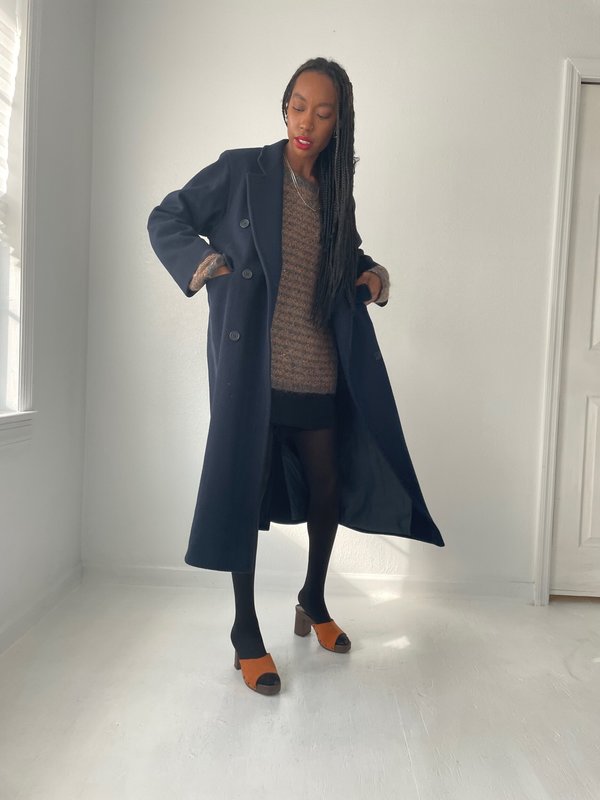 00s PERRY ELLIS wool×cashmere coat BLK Vintage Perry Ellis Classic Coat - Navy | Garmentory