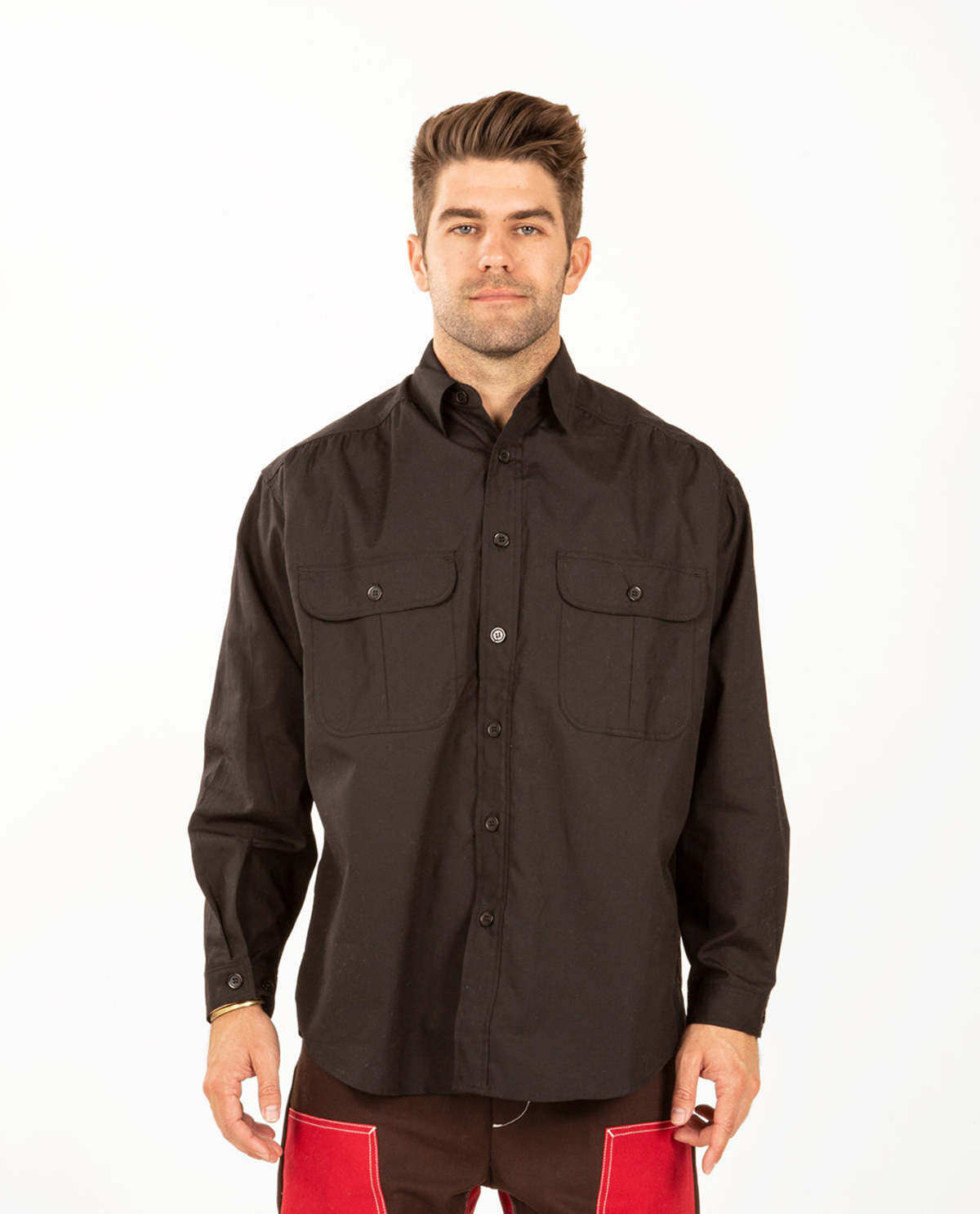 Monitaly Giorgio Work Shirt Vancloth Oxford - Black | Garmentory