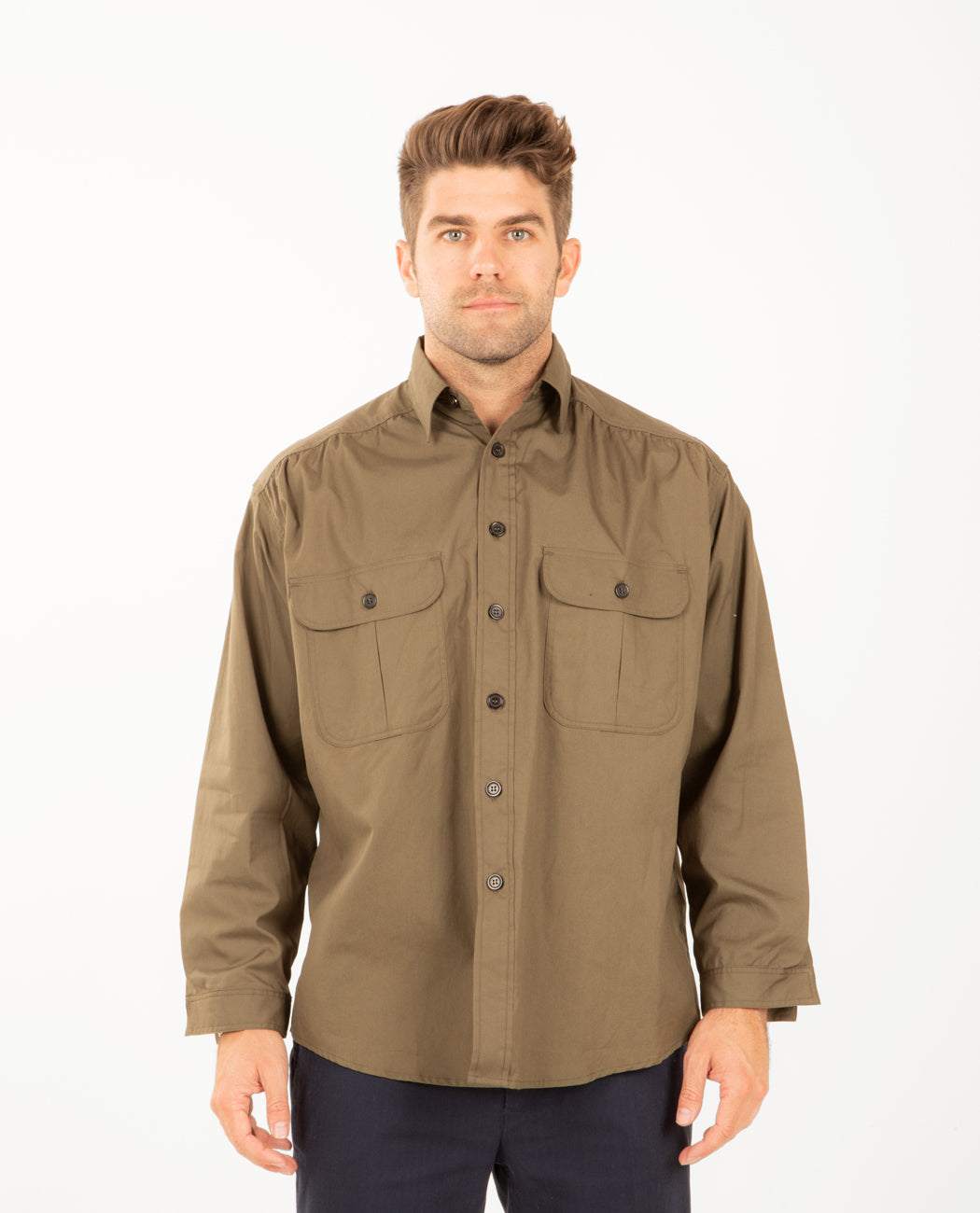 Monitaly Giorgio Work Shirt Vancloth Oxford - Olive | Garmentory