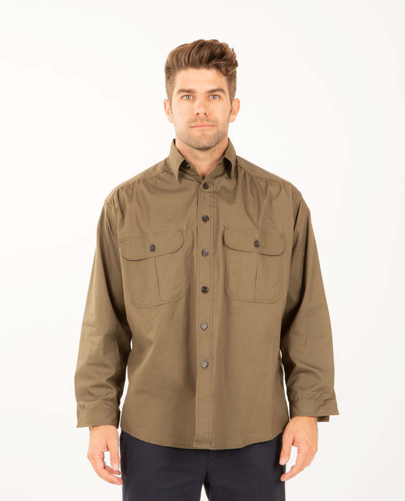 Monitaly Giorgio Work Shirt Vancloth Oxford - Olive | Garmentory