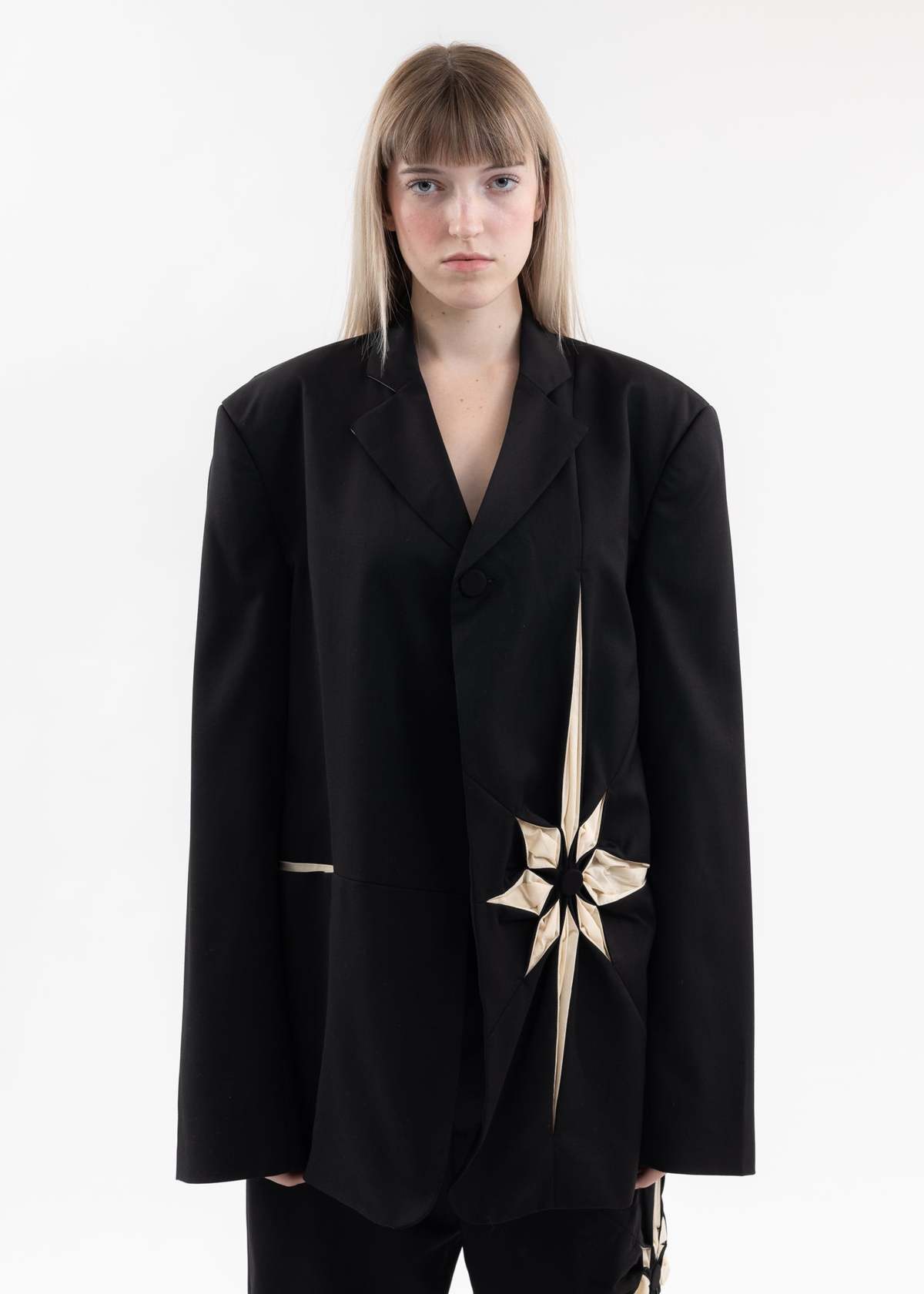 KUSIKOHC ORIGAMI FLOWER BLAZER - BLACK | Garmentory