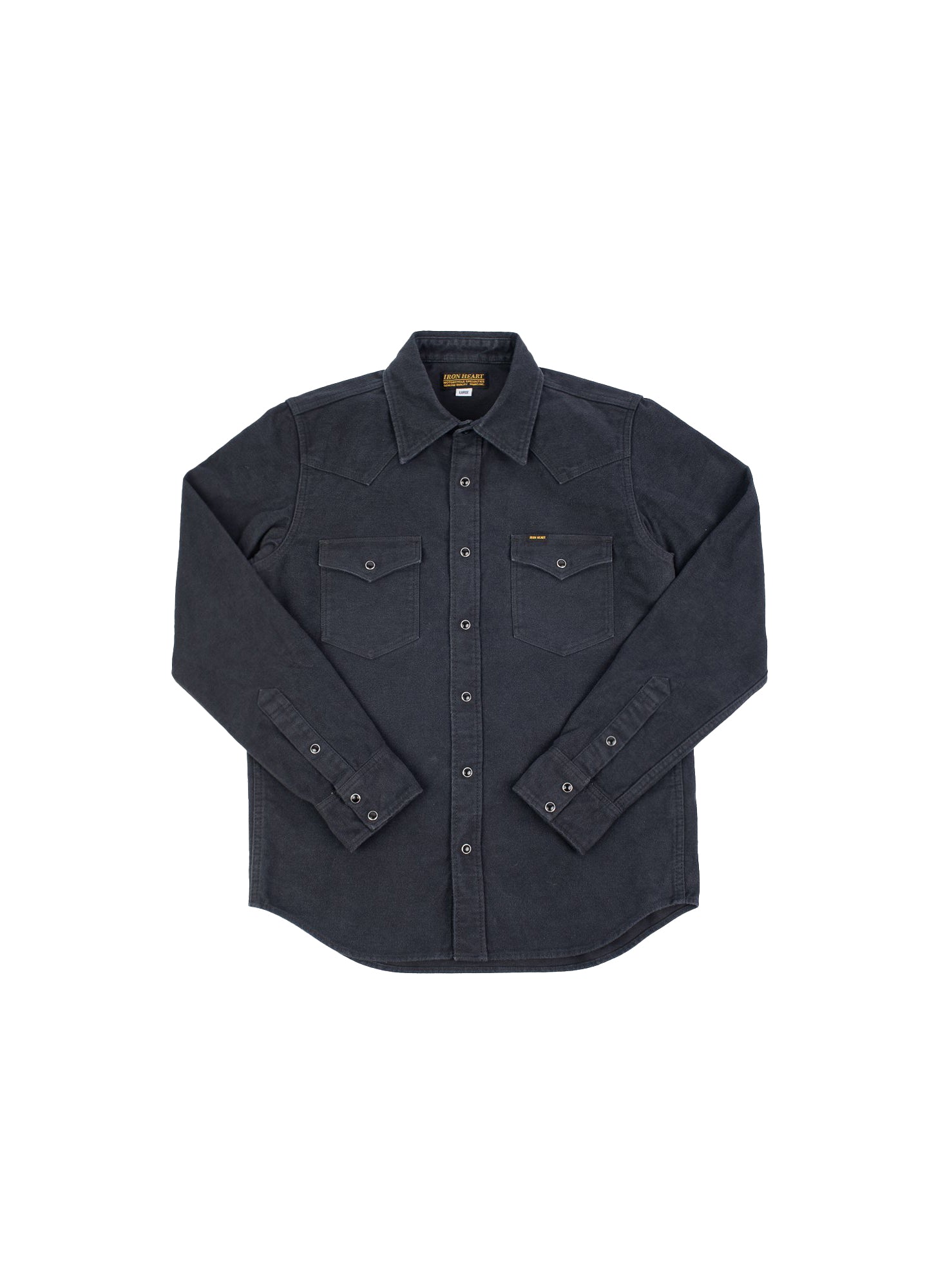 Iron Heart IHSH-330-BLK 9oz Raised Whipcord Western Shirt Black