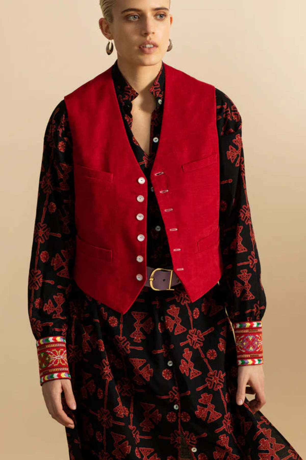 Alix Of Bohemia Wyatt Cord Vest - Ruby - Image 2 of 5