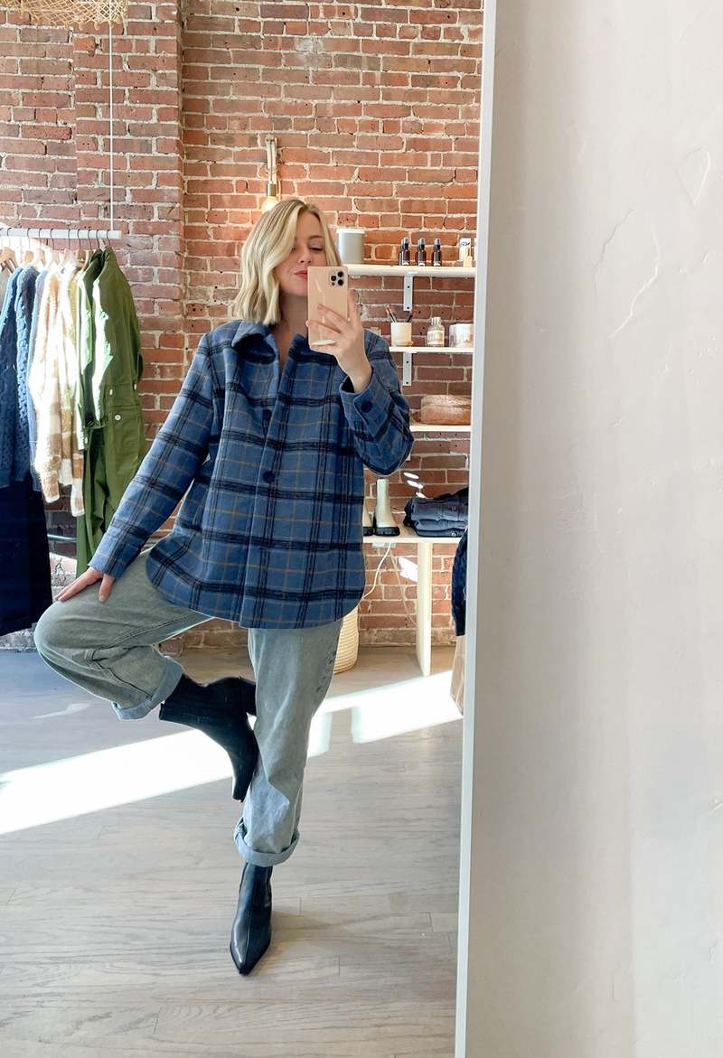 Ali Golden Double Faced Plaid Jacket - Blue Plaid Ali Golden Double Faced Plaid Jacket - Blue Plaid