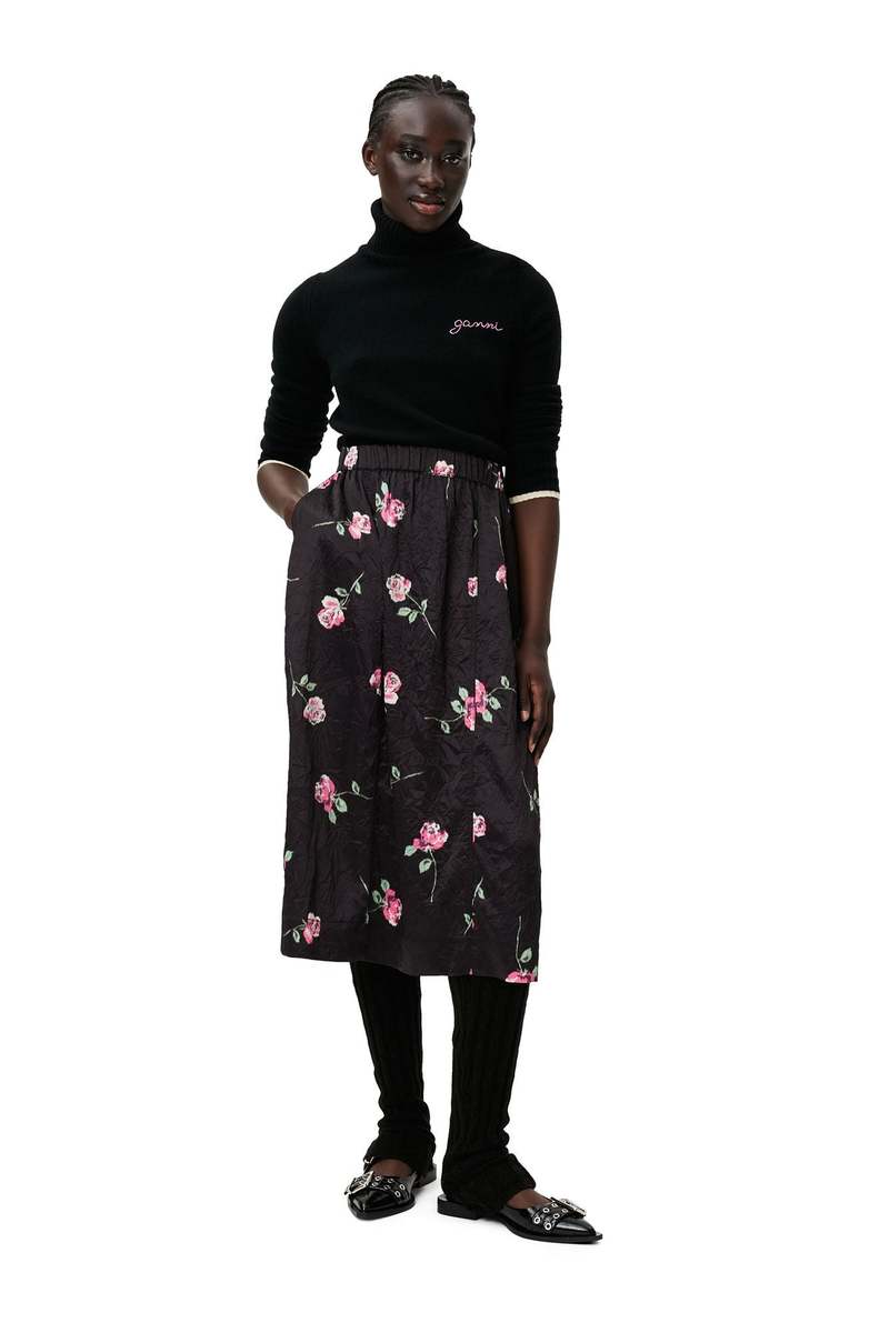 【関税＆送料込み】Ganni Crepe Black Midi Skirt Ganni Heavy Crepe Midi Skirt- Black - LE POINT