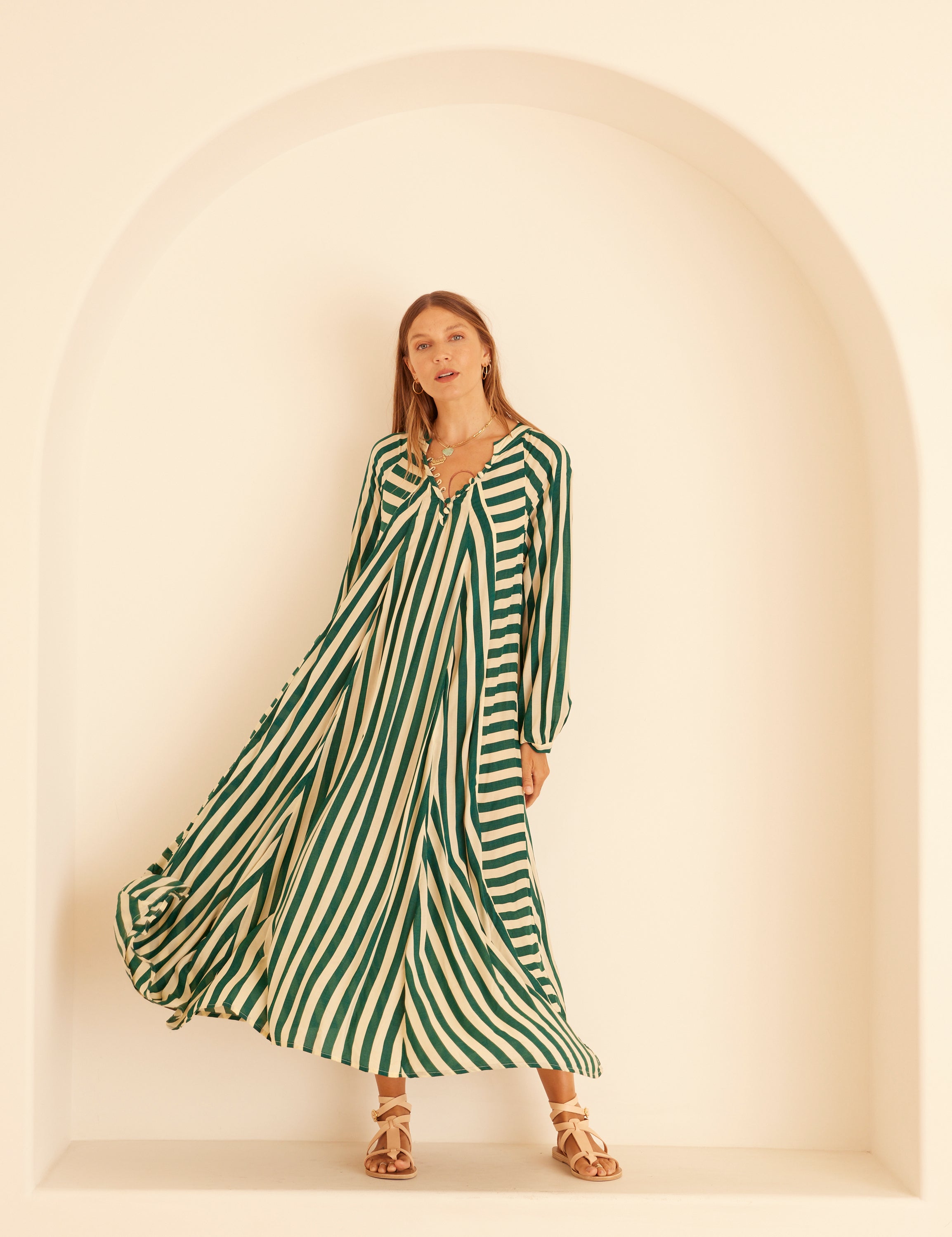 Natalie Martin Fiore Maxi Dress - Green Stripe | Garmentory