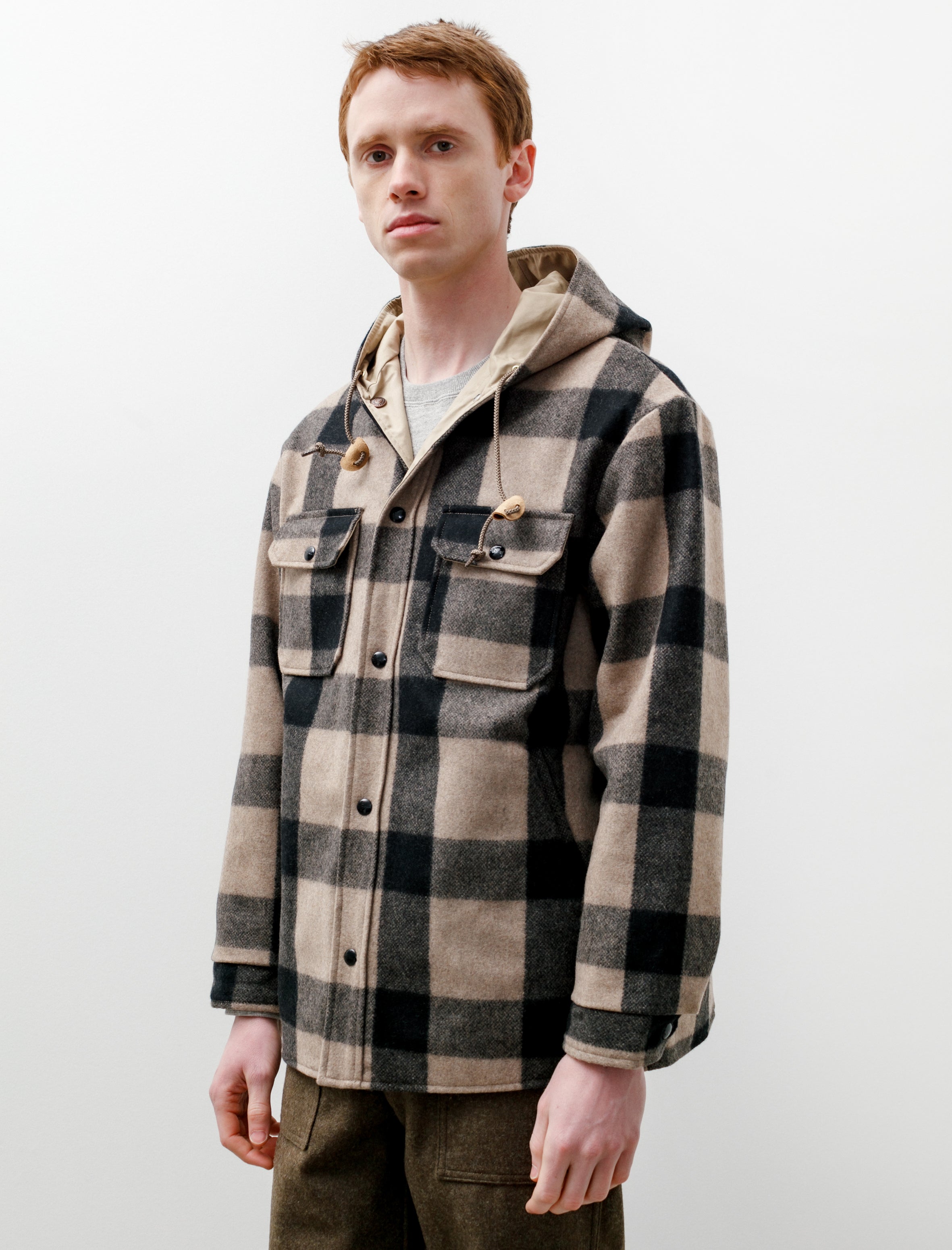 Orslow Hooded Reversible Wool Jacket - Beige Check | Garmentory
