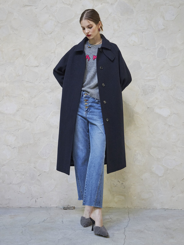 Maison De Ines Wool Stitch Coat - Navy