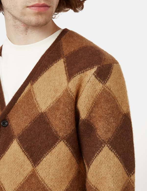 Beams Plus Double Jacquard Cardigan (Argyle Pattern) - Brown