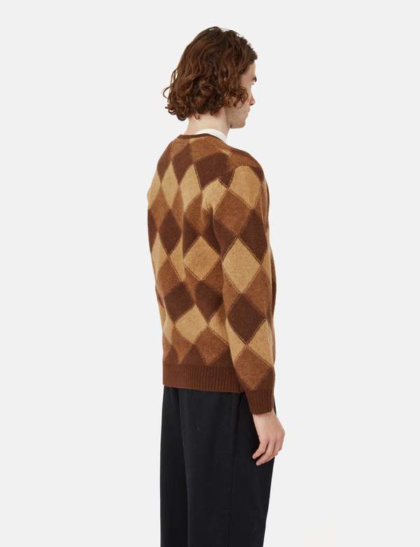 Beams Plus Double Jacquard Cardigan (Argyle Pattern) - Brown