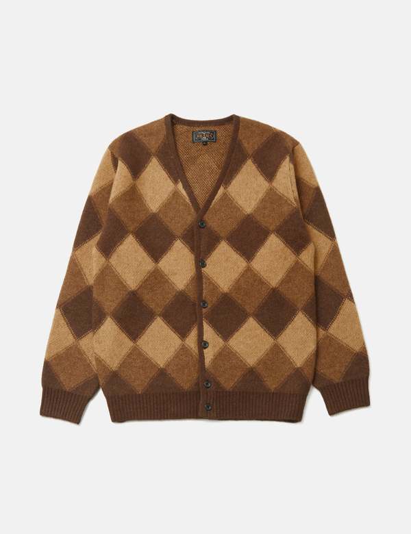 Beams Plus Double Jacquard Cardigan (Argyle Pattern) - Brown