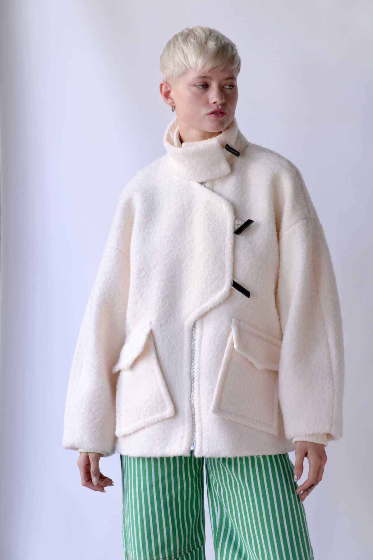 Ganni Boucle Wool Drop Shoulder Jacket - Egret | Garmentory