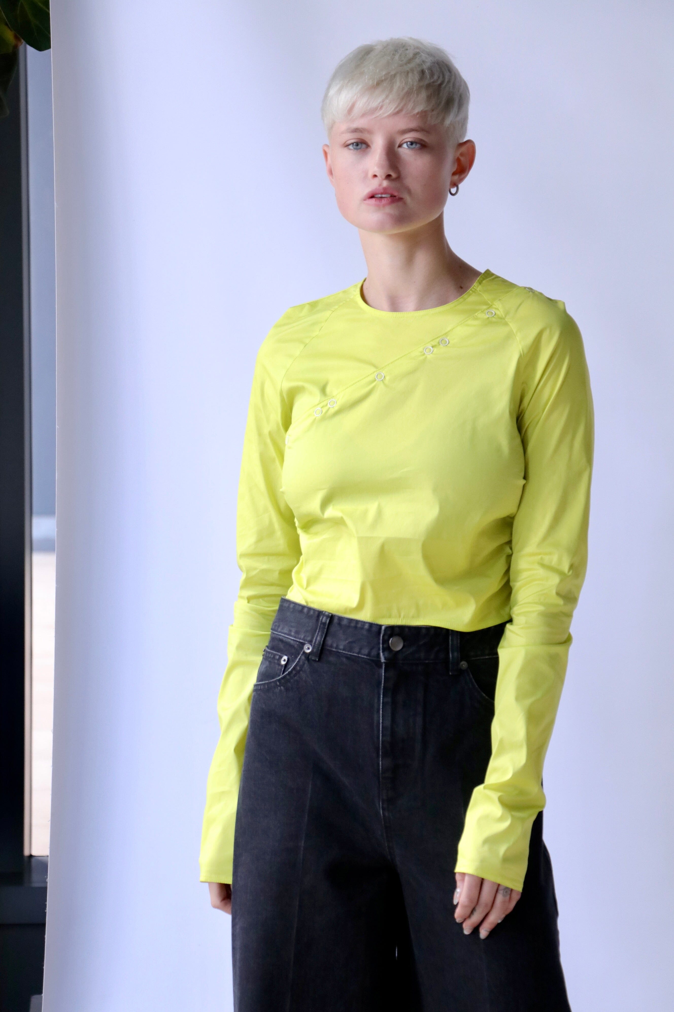 Ganni Stretch Cotton LS Blouse - Sulphur Spring | Garmentory