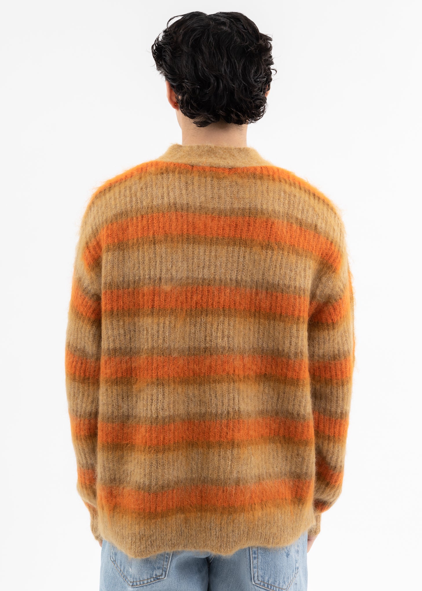 Contrast Border Faux Mohair Cardigan