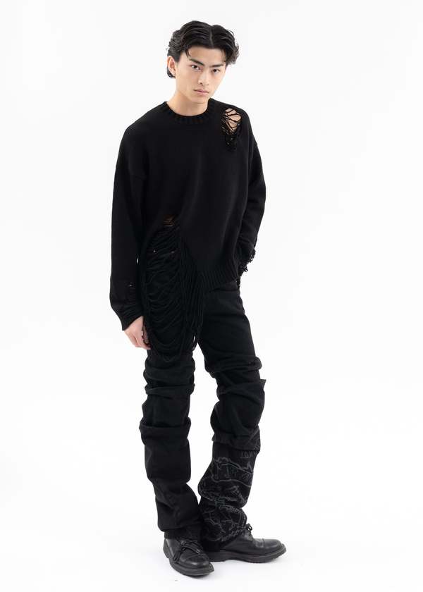 DISCOVERED DAMAGE COTTON KNIT - Black | Garmentory