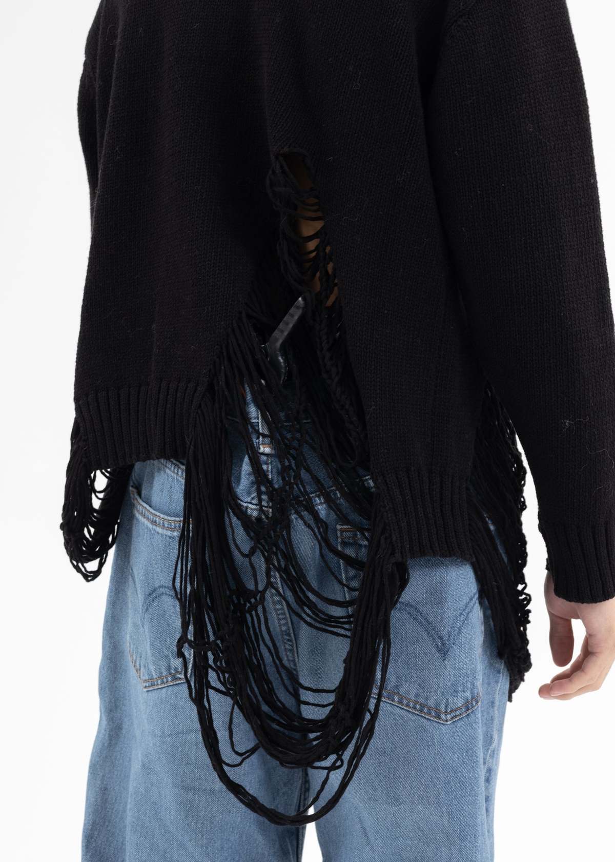 DISCOVERED DAMAGE COTTON KNIT CARDIGAN - Black | Garmentory
