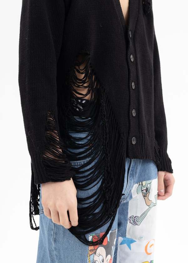 DISCOVERED DAMAGE COTTON KNIT CARDIGAN - Black | Garmentory