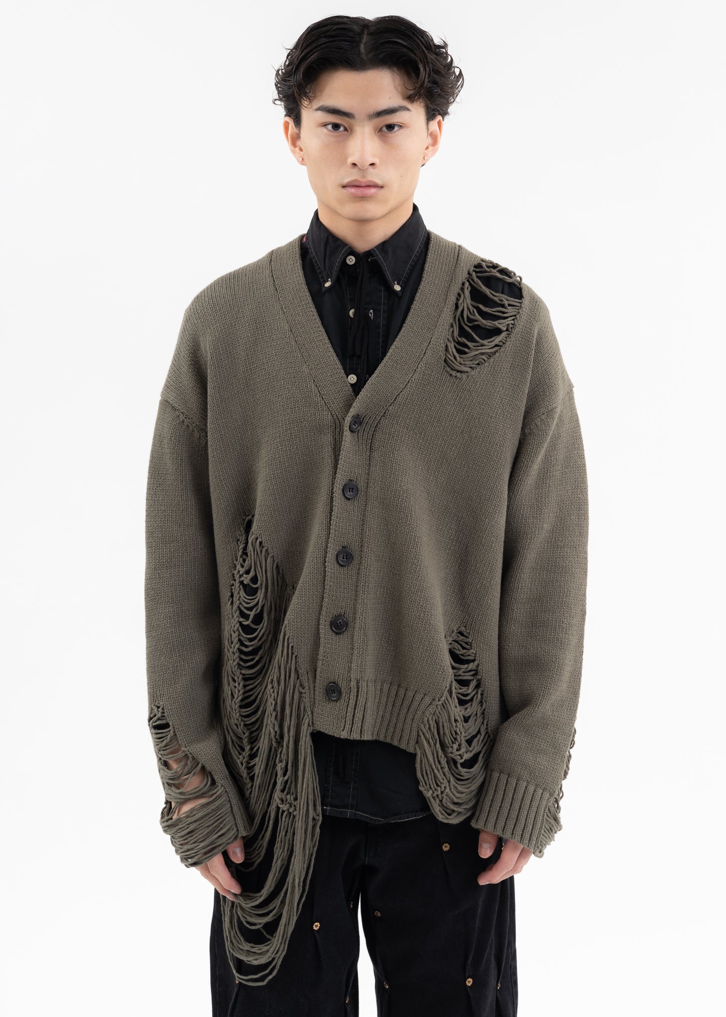 絶妙なデザイン Khaki-DAMAGE-COTTON-KNIT- トップス