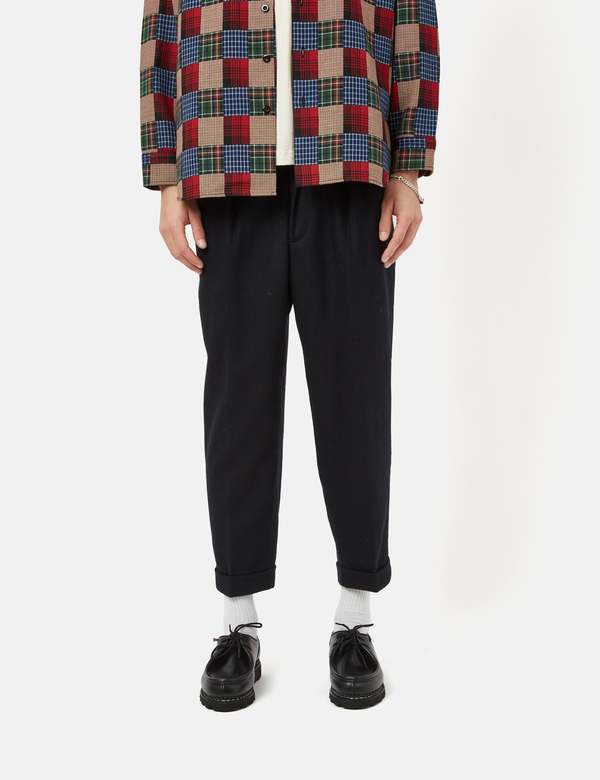 Beams Plus 2 Pleat Flannel Pants - Navy Blue | Garmentory