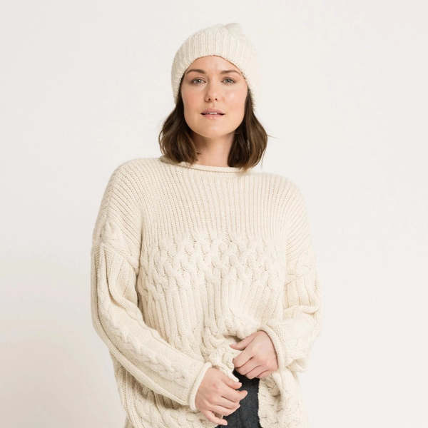 LAUDE the Label Heritage Cable Beanie - Cream | Garmentory display picture 3
