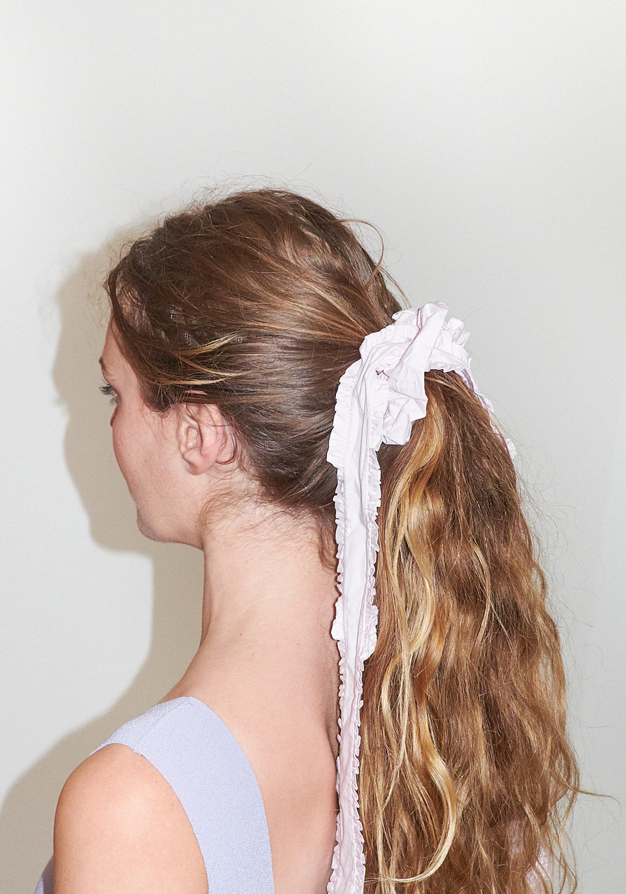 Ganni Cotton Poplin Frill Bow Scrunchie - Light Lilac