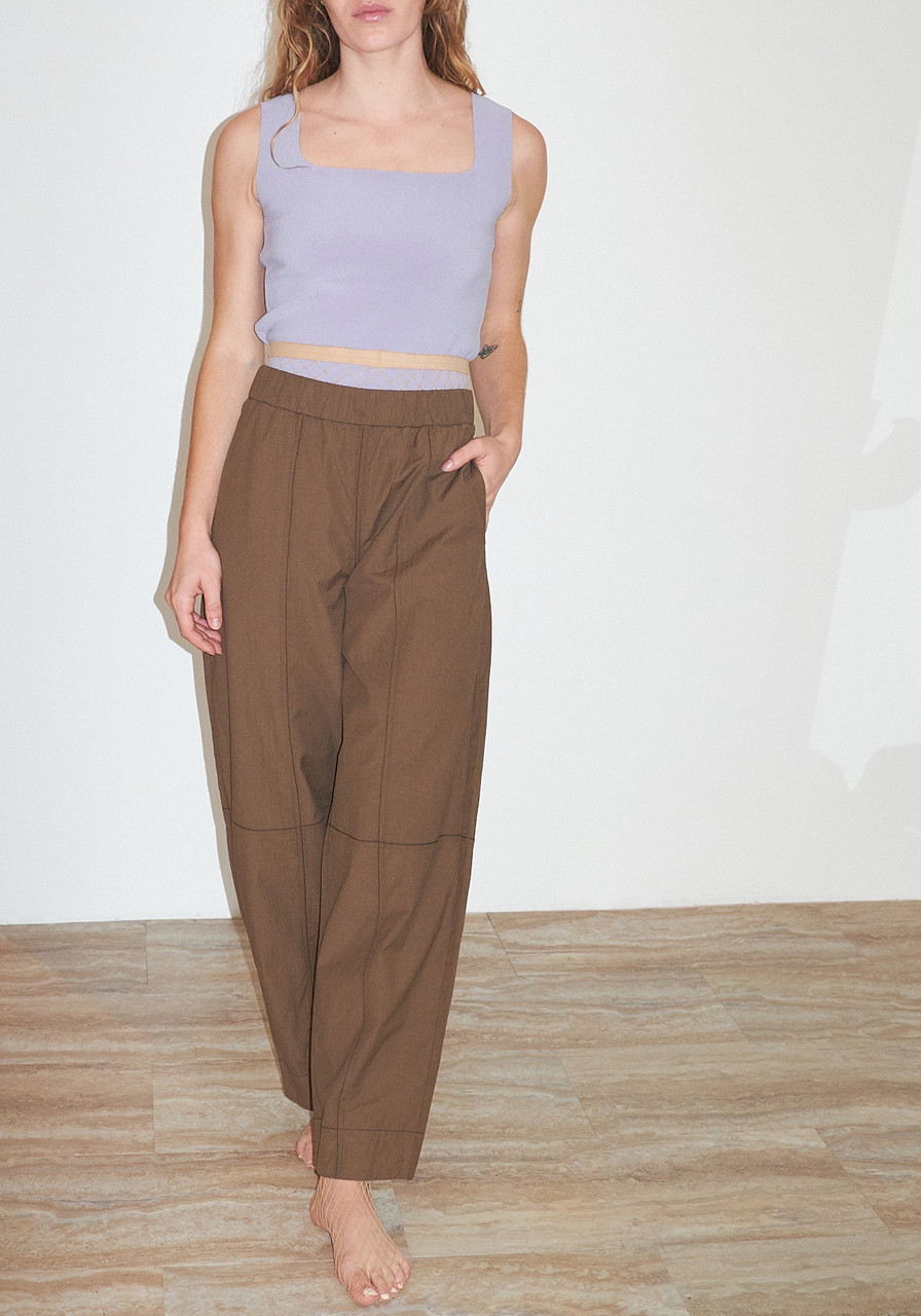 Ganni Cotton Crepe Elasticated Curve Pants - Teak | Garmentory