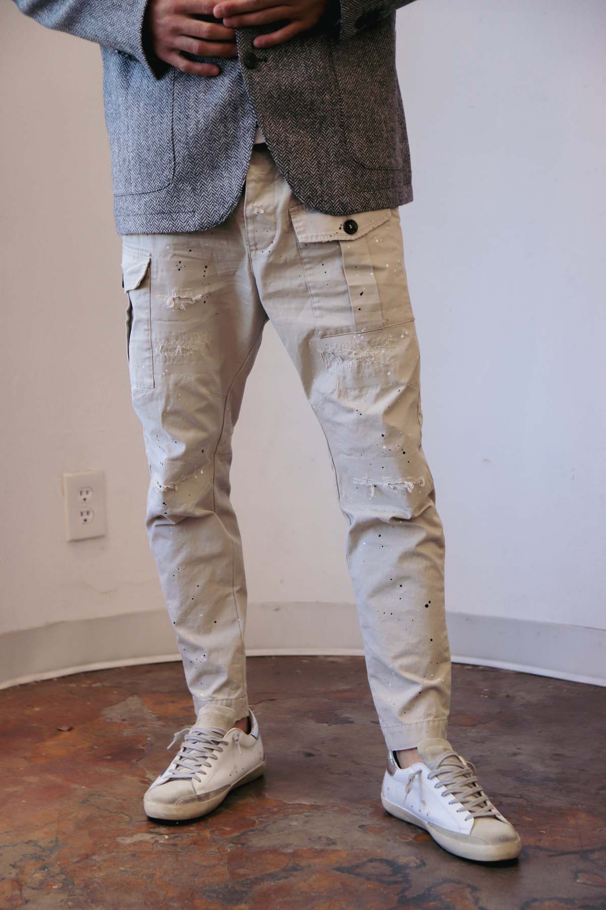 Dsquared2 Paint Splatter Cropped Cargo - Beige | Garmentory