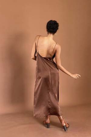 princess polly baby blue dress Chocolate Brown Satin Prom Dress main image 1