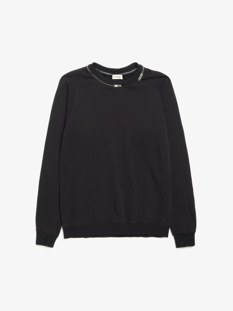 Saint Laurent Paris Zipped Collar Designed Cotton Sweatshirt