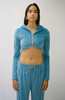 Priscavera Cropped Zip Up Velour Hoodie - Dusty Blue - Thumbnail 3