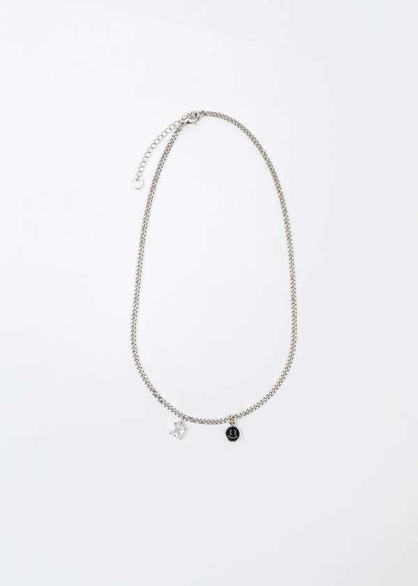 Unisex DEPARTMENT Black Smily and Stone Necklace - Silver Unisex DEPARTMENT Black Smily and Stone Necklace - Silver