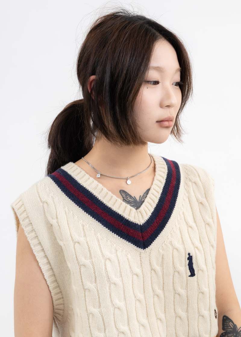 Unisex DEPARTMENT Silver White Smily and Stone Necklace - Silver
