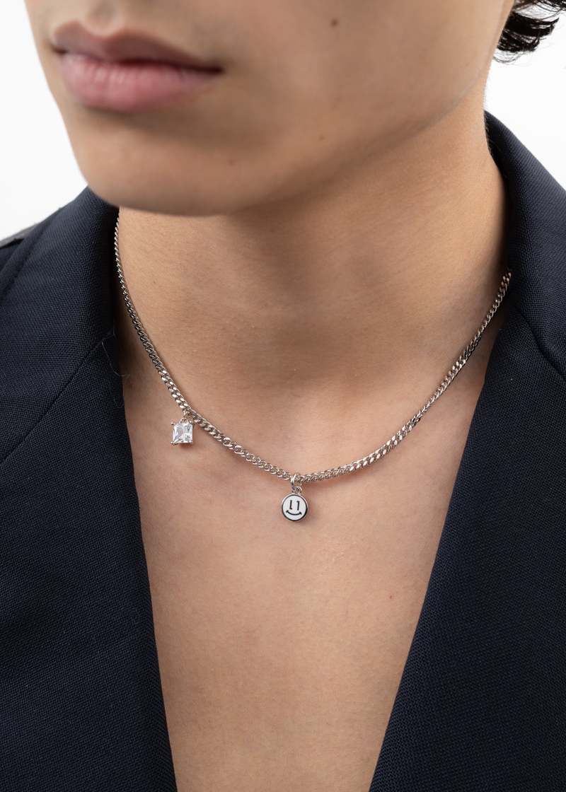 Unisex DEPARTMENT Silver White Smily and Stone Necklace - Silver